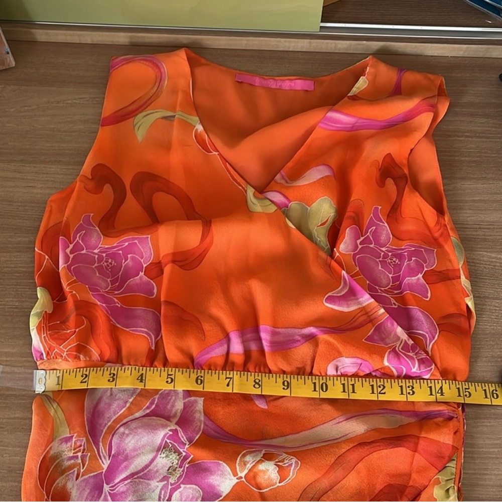 Emanuel Ungaro orange floral silk sleeveless SS 2004 top FR size 42 US size L - Picture 4 of 8